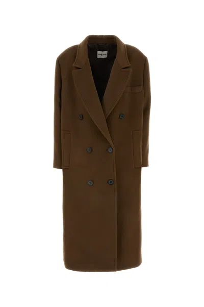 Miu Miu Virgin Wool Coat In Brown