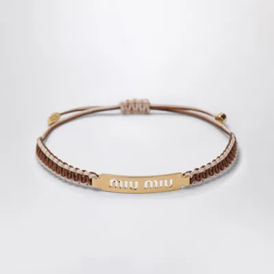 Miu Miu Braided Cord Bracelet Single Strand Design In Brown