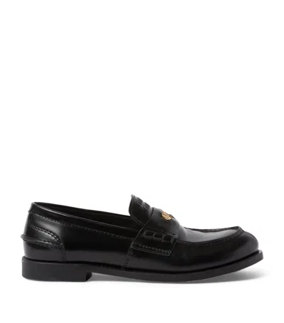 Miu Miu Brushed-leather Embossed Loafers In Black