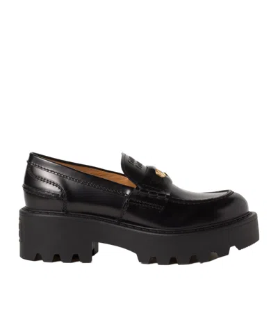 Miu Miu Brushed Leather Loafers In Black