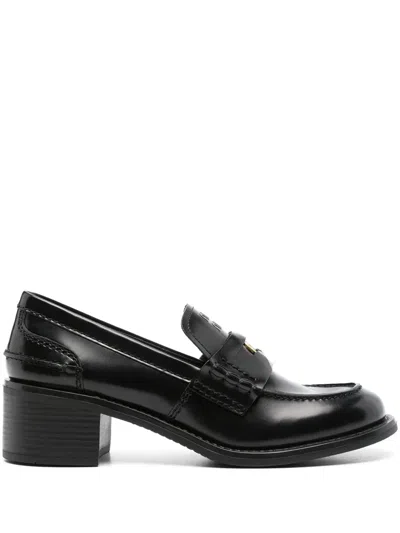 Miu Miu Penny Loafers In Brushed Leather In Black