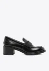 Miu Miu Penny Loafers In Brushed Leather In Black