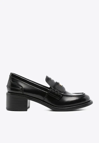 MIU MIU BRUSHED LEATHER PENNY LOAFERS