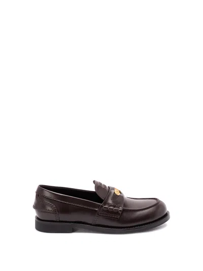 Miu Miu Brushed Leather `penny` Loafers In Brown