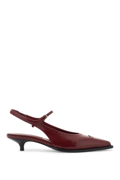 Miu Miu 35 Brogue Slingback Pumps In Brushed Leather In Bordeaux