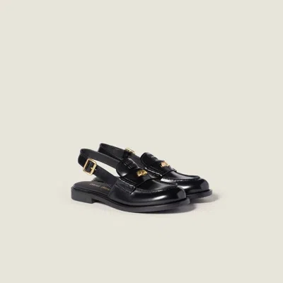 Miu Miu Brushed Leather Slingback Loafers In Black