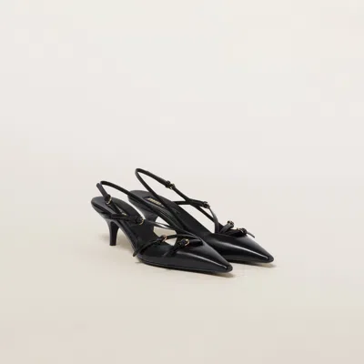 Miu Miu Leather Strappy Sling Back Kitten Pumps In Black