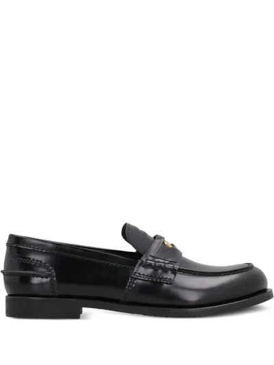 Miu Miu Brushed Penny Bar Loafers In Black