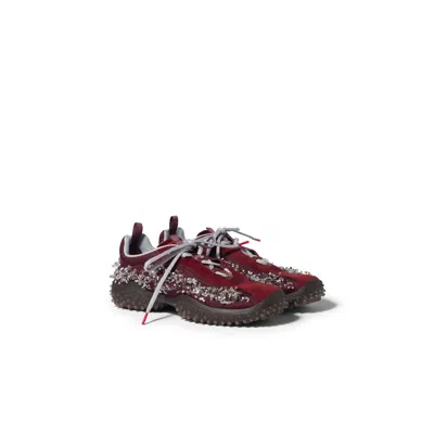 Miu Miu Bubble Embroidered Technical Fabric And Suede Sneakers In Burgundy