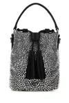 Miu Miu Silver Crystal-embellished Satin Bucket Bag In Silver