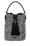 Miu Miu Silver Crystal-embellished Satin Bucket Bag In Silver