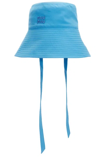 Miu Miu Wide-brimmed Cotton Bucket Hat In Blue