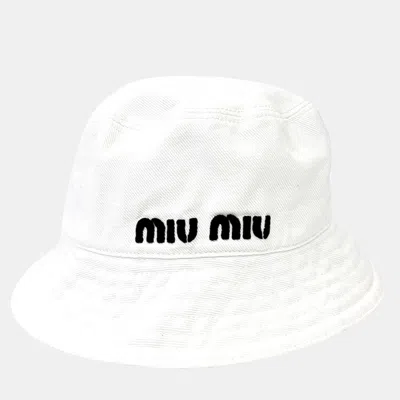 Pre-owned Miu Miu Bucket Hat In White
