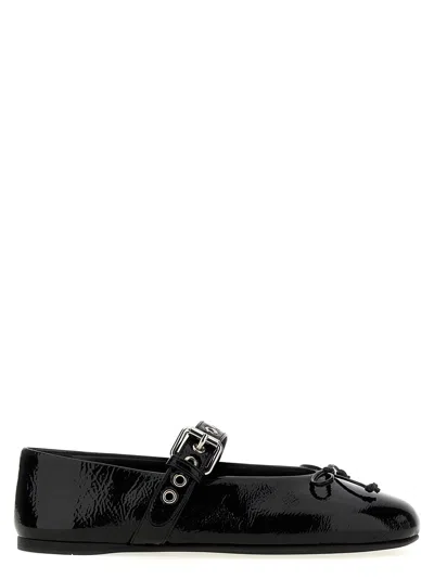 Miu Miu Buckle And Bow Ballet Flats Flat Shoes Black