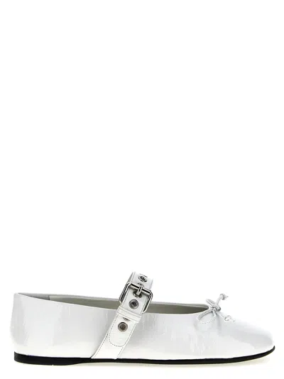 Miu Miu Buckle And Bow Ballet Flats Flat Shoes White