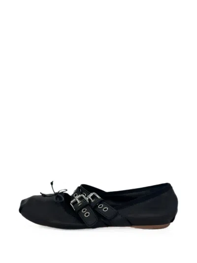 Pre-owned Miu Miu Buckle Ballet Flats In Black