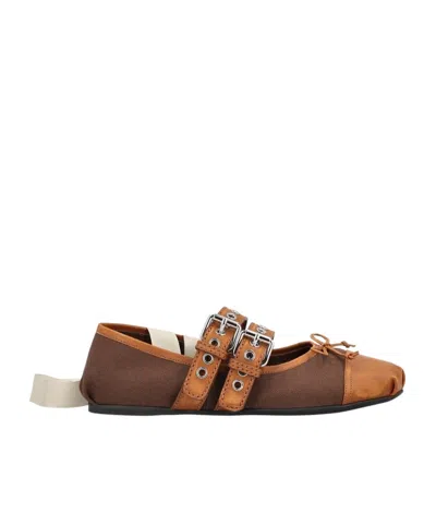 Miu Miu Buckle Ballet Flats In Brown