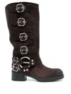 Miu Miu Buckle-detail Block-heel Boots In Brown