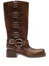 Miu Miu Stivali Buckle-detailed Leather Knee Boots In Brown