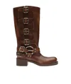 Miu Miu Buckle-detail Leather Boots In Green