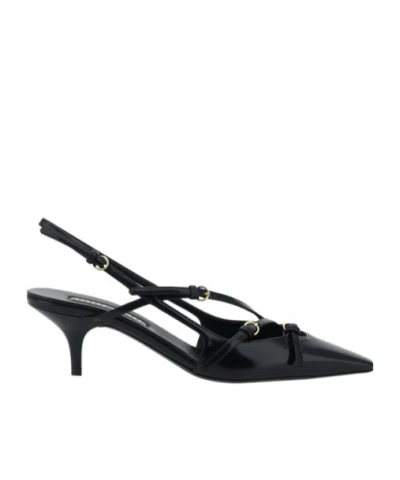 MIU MIU MIU MIU BUCKLE-EMBELLISHED POINTED TOE SLINGBACK PUMPS