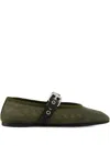 Miu Miu Mesh Buckle Mary-jane Ballerina Flats In Green