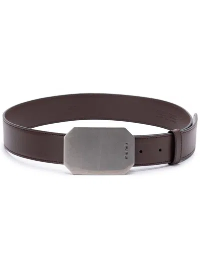 Miu Miu Buckle-fastening Leather Belt In Brown