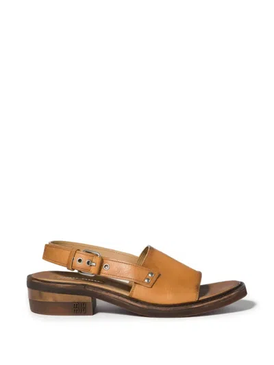 Miu Miu Buckle Leather Sandals In Brown