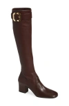 Miu Miu Buckle Strap Knee High Boot In Brown