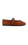 Miu Miu Buckle-strap Leather Ballet Flats In Tan