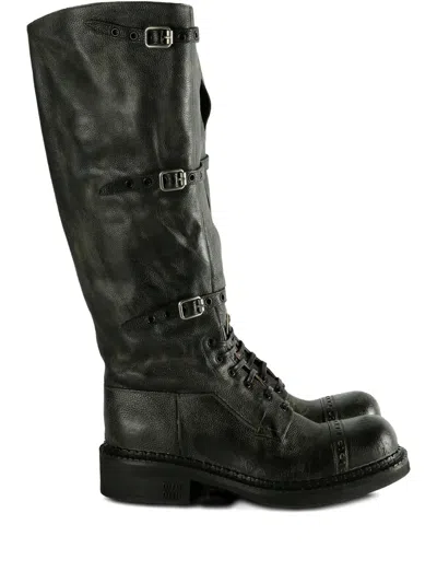 Miu Miu Buckle-strap Leather Boots In Black