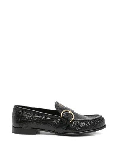 Miu Miu Buckled Crinkled-leather Loafers In Black