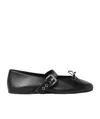 Miu Miu Buckled Leather Ballerina Shoes In Black
