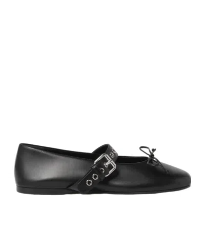 MIU MIU MIU MIU BOW-DETAILED BUCKLED BALLERINA SHOES