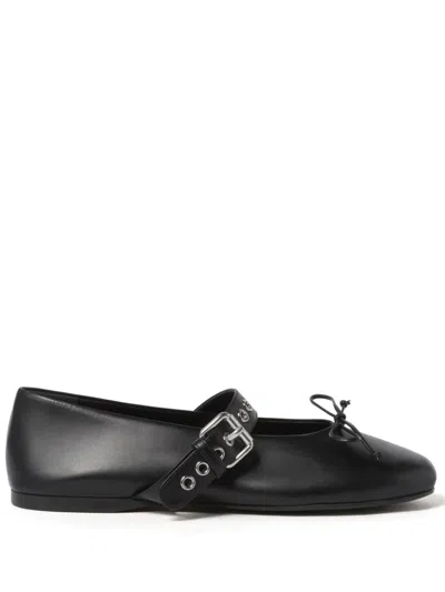 MIU MIU BUCKLED LEATHER BALLERINA SHOES