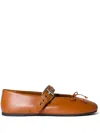 Miu Miu Buckle-strap Leather Ballet Flats In Brown