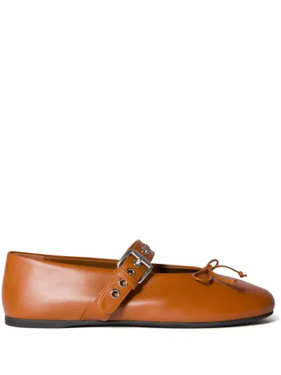 MIU MIU BUCKLED LEATHER BALLERINA SHOES