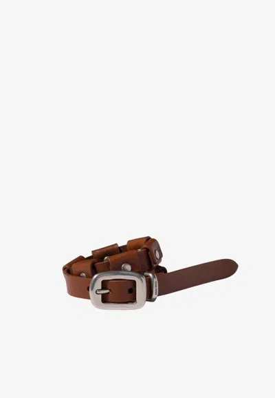 Miu Miu Buckled Leather Bracelet In Brown