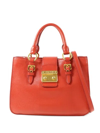 Pre-owned Miu Miu Buckled Leather Shoulder Bag In Orange