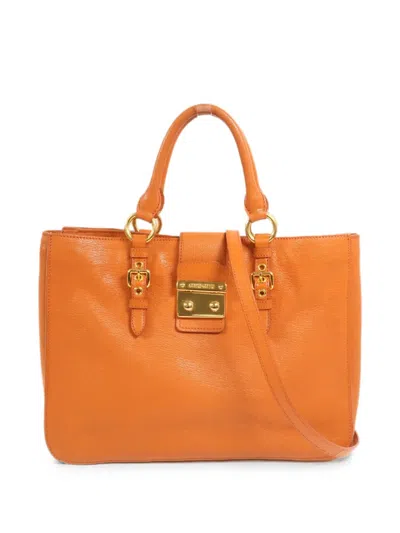 Pre-owned Miu Miu Buckled Leather Shoulder Bag In Orange