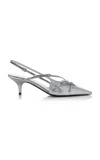 Miu Miu Buckled Metallic Leather Slingback Pumps In Silver