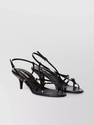 Miu Miu Buckled Patent Leather Strappy Kitten Heel Sandals In Black