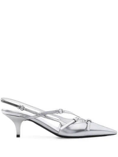 Miu Miu 55 Metallic Leather Slingback Pumps In Silver