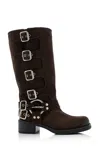 MIU MIU BUCKLED SUEDE KNEE BOOTS