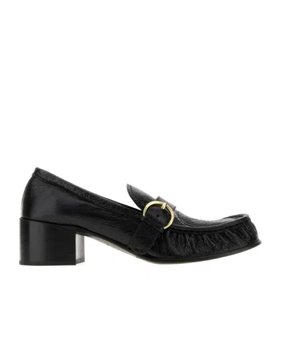Miu Miu Buckle-detail Crinkled Leather Loafers In Black