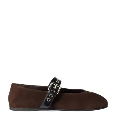 Miu Miu Buckle-fastened Ballet Flats In Brown