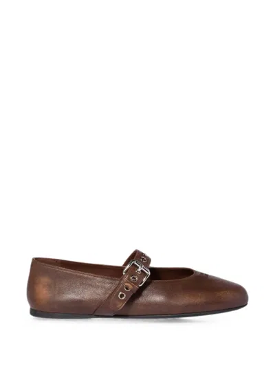 Miu Miu Buckle-strap Leather Ballet Flats In Brown