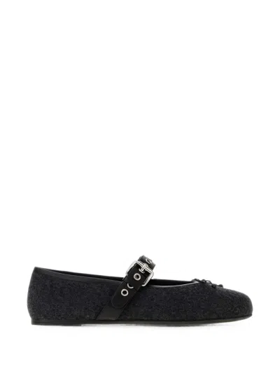 Miu Miu Flannel Ballerina Flats With Leather Lining And Rubber Sole In Green