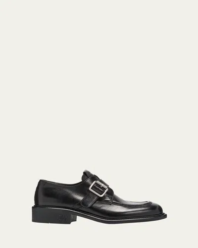 MIU MIU BUFFALO LEATHER BUCKLE LOAFERS