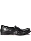 Miu Miu Gathered Detail Black Buffalo Leather Loafers In Black